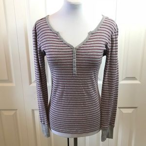 COPY - BCBG Gray Purple Striped Henley Top L/S Med